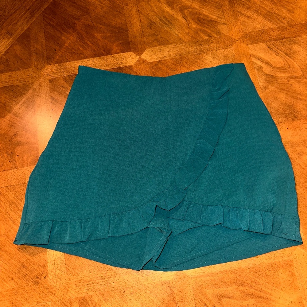 SHEIN Teal Mini Skirt with Ruffle Detail